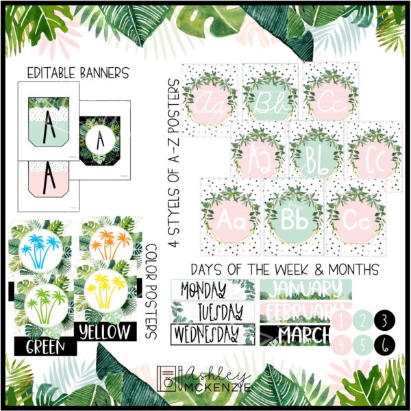 Modern Tropical Classroom Decor Bundle Modern Tropical Classroom Decor Bundle