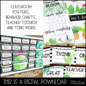 Watercolor Succulent and Cactus Classroom Decor Bundle