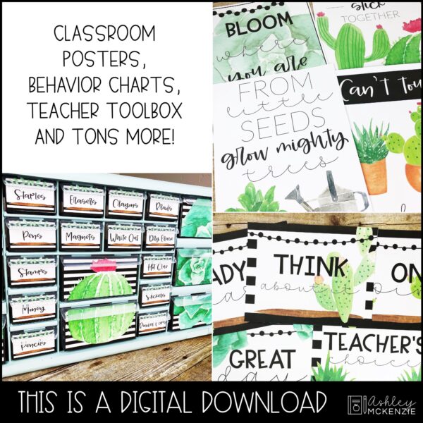 Watercolor Succulent and Cactus Classroom Decor Bundle Watercolor Succulent and Cactus Classroom Decor Bundle