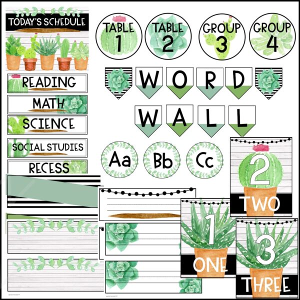 Watercolor Succulent and Cactus Classroom Decor Bundle Watercolor Succulent and Cactus Classroom Decor Bundle