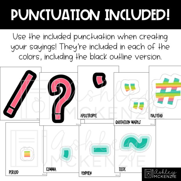 Neon Brights A-Z Bulletin Board Letters, Punctuation, and Numbers Neon Brights A-Z Bulletin Board Letters, Punctuation, and Numbers