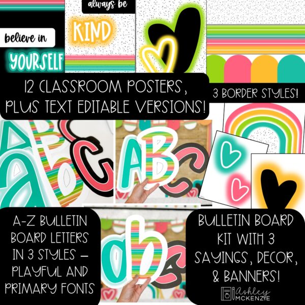 Neon Brights Back to School Bulletin Board, Posters, A-Z Letters, and Google Slides Templates Bundle - Classroom Decor Neon Brights Back to School Bulletin Board, Posters, A-Z Letters, and Google Slides Templates Bundle - Classroom Decor